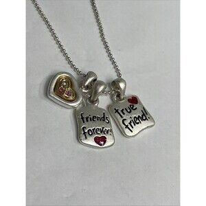 AJMC Silver Tone Friends Forever Heart pendant Necklace Ball Chain 16-18”